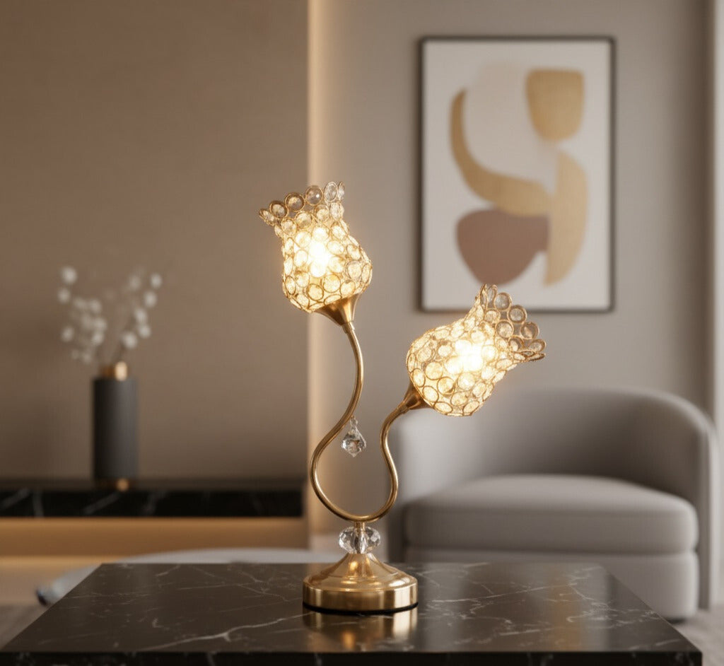 GlowFlora™ – Elegant Dual Floral Table Lamp in Rose Gold